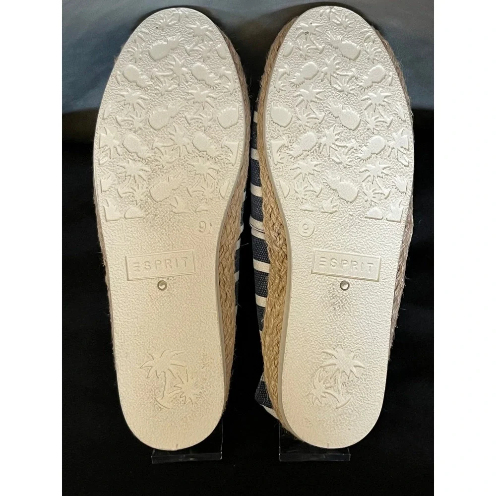 Esprit Women's Striped Canvas Espadrille Flats Shoes Navy White Size 9‎